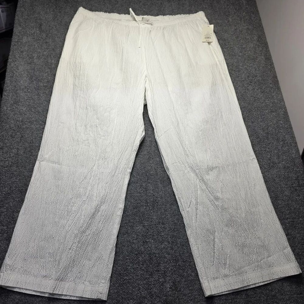 White Textured Wide Leg Pull-On Pants Size 3X